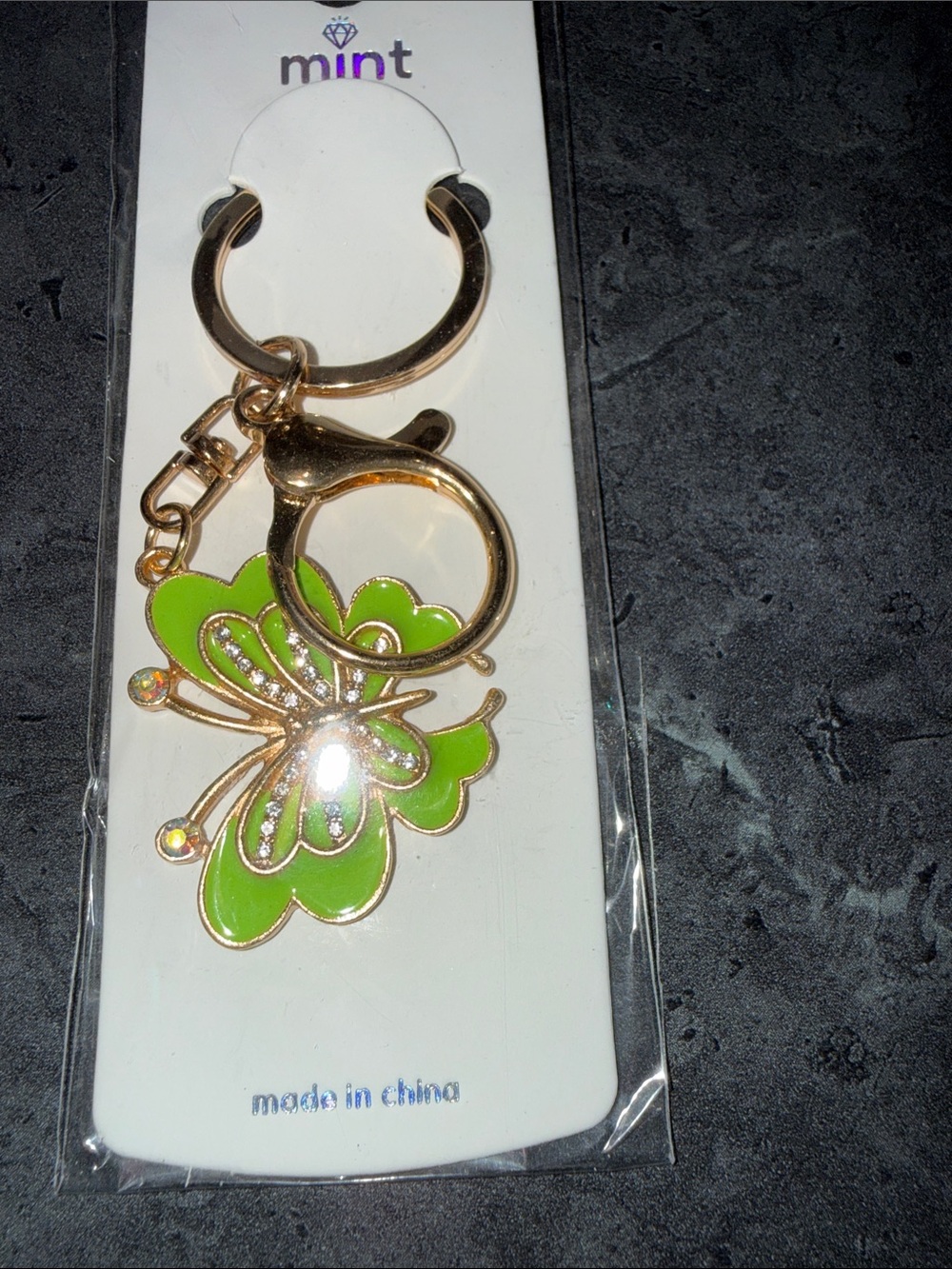 Mint Gold and Bright Green Butterfly Key & Card Holder Charm